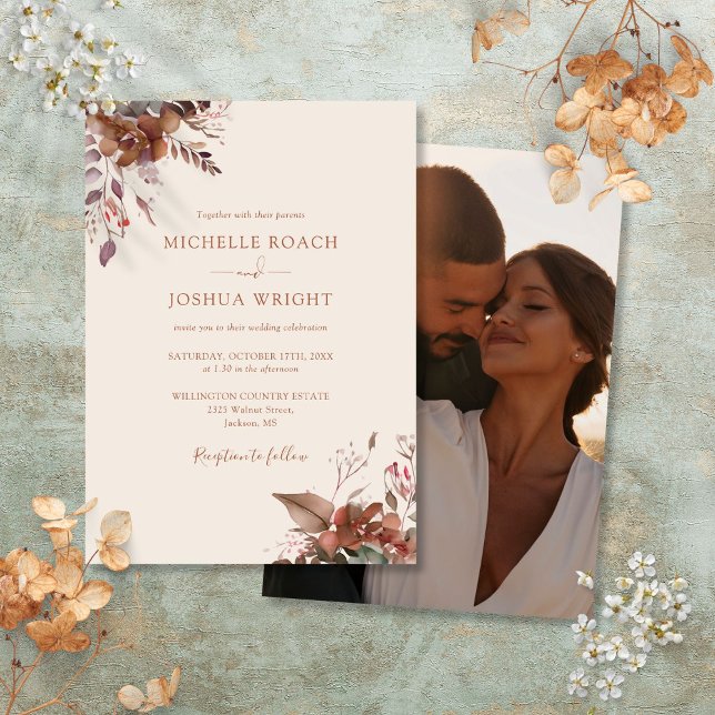 Invitation Rustic Automne Automne Floral Mariage photo (Rustic Autumn Fall Floral Photo Wedding Invitation)