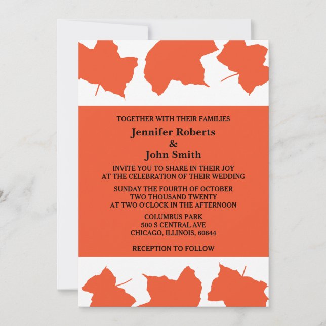 Invitation Rustic Automne Feuilles Brûlé Orange Mariage Autom (Devant)