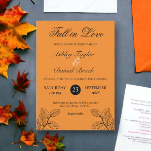 Invitation Rustic Automne Feuilles Brûlé Orange Mariage Autom