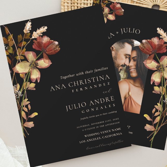 Invitation Rustic Automne Fleur sauvage Photo Black Mariage (Créateur téléchargé)