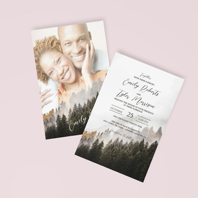 Invitation ©Rustic Automne Forêt Pin Forêt Mariage photo (Créateur téléchargé)