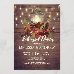 Invitation Rustic Automne laisse String Light Rehearer Dîner