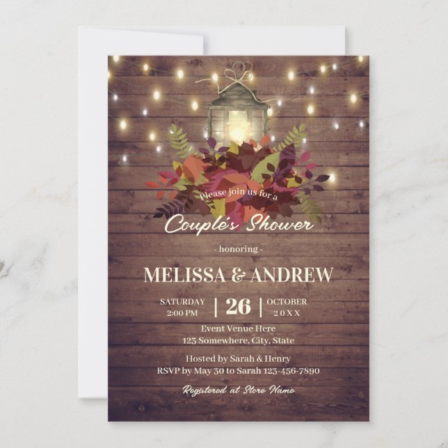 Invitation Rustic Automne laisse String Lights Couple's Showe (Devant)