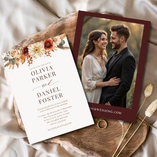 Invitation Rustic Automne Photo Floral Mariage