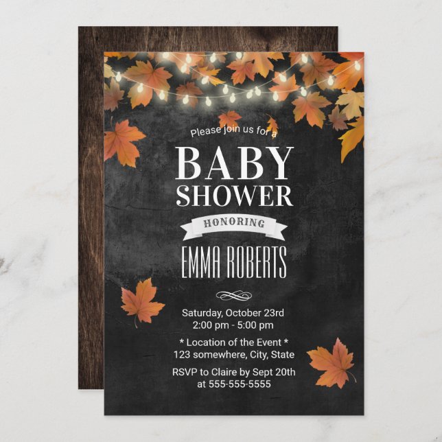 Invitation Rustic Automne quitte le Baby shower de tableau no (Devant / Derrière)