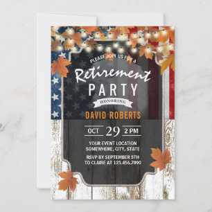 Invitation Rustic Automne quitte USA Drapeau Militaire Retrai