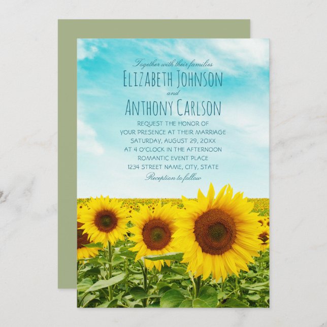 Invitation Rustic Automne Tournesol Mariage Pays Champ (Devant / Derrière)