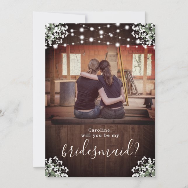 Invitation Rustic Baby Lumières Respiration Be My Bridesmaid  (Devant)