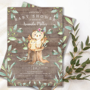 Invitation Rustic Baby Owl et Maman Baby shower