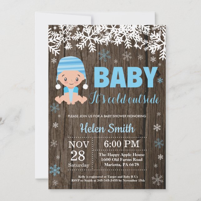 Invitation Rustic Baby son froid dehors Baby shower garçon (Devant)