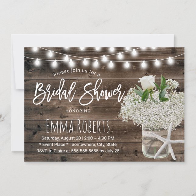 Invitation Rustic Baby's Breath Beach Jar Fête des mariées en (Devant)
