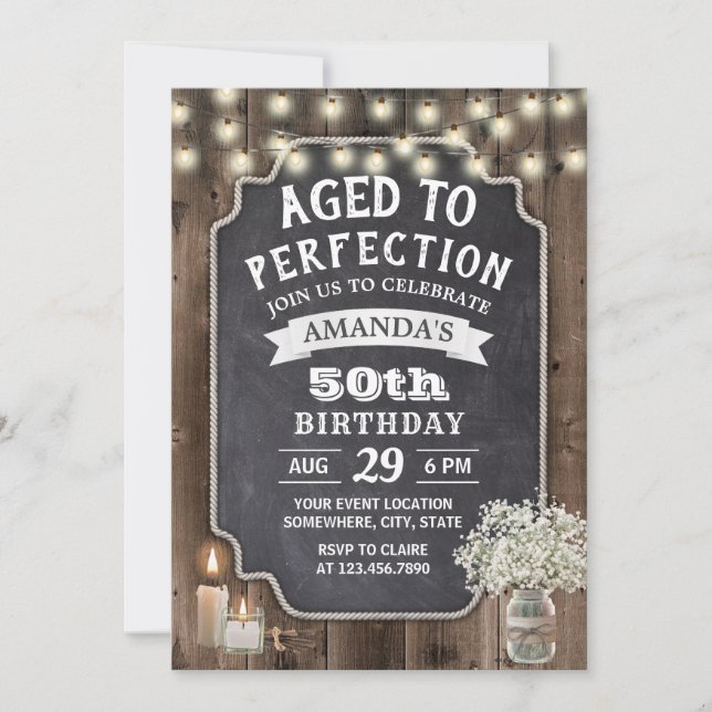 Invitation Rustic Baby's Breath Jar Barn Wood 50e anniversair (Devant)