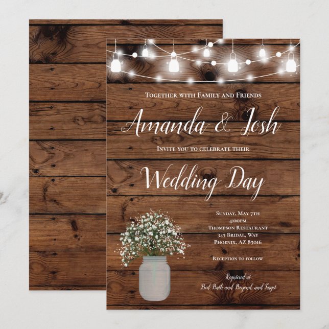 Invitation Rustic Babys Respiration Mason Jar Mariage campagn (Devant / Derrière)
