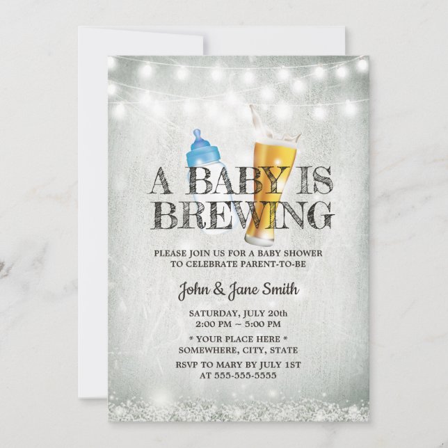 Invitation Rustic Baby's Respiration String Baby shower de bi (Devant)