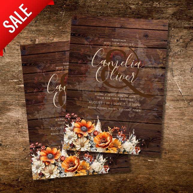 Invitation Rustic Barn Mariage | Automne Brûlé Orange (Créateur téléchargé)