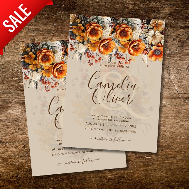 Invitation Rustic Barn Mariage | Automne Brûlé Orange (Créateur téléchargé)