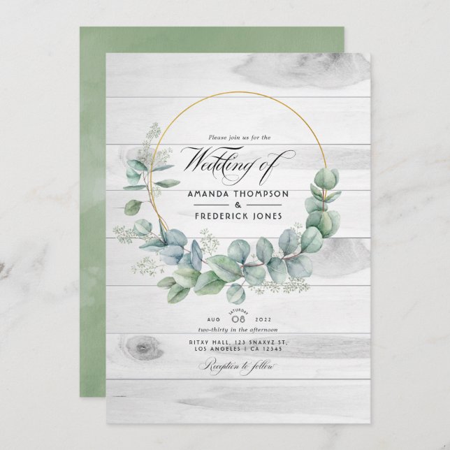 Invitation Rustic Barn Pays Eucalyptus QR Code Mariage (Devant / Derrière)
