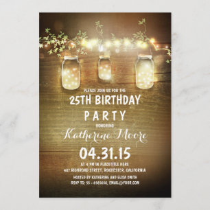 Invitation Rustic Barn String Lumière Mason Jars Anniversaire