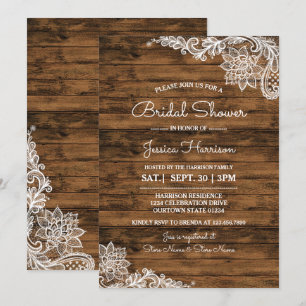 Invitation Rustic Barn Wood et dentelle de douche 