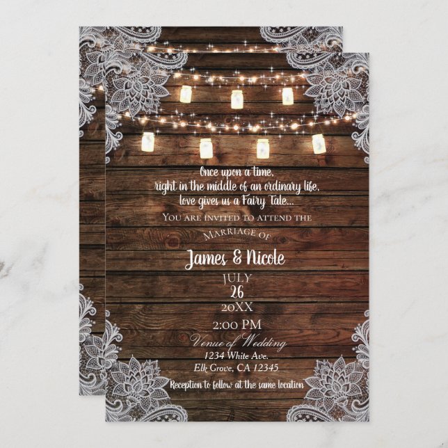 Invitation Rustic Barn Wood & Mason Jars Mariage (Devant / Derrière)