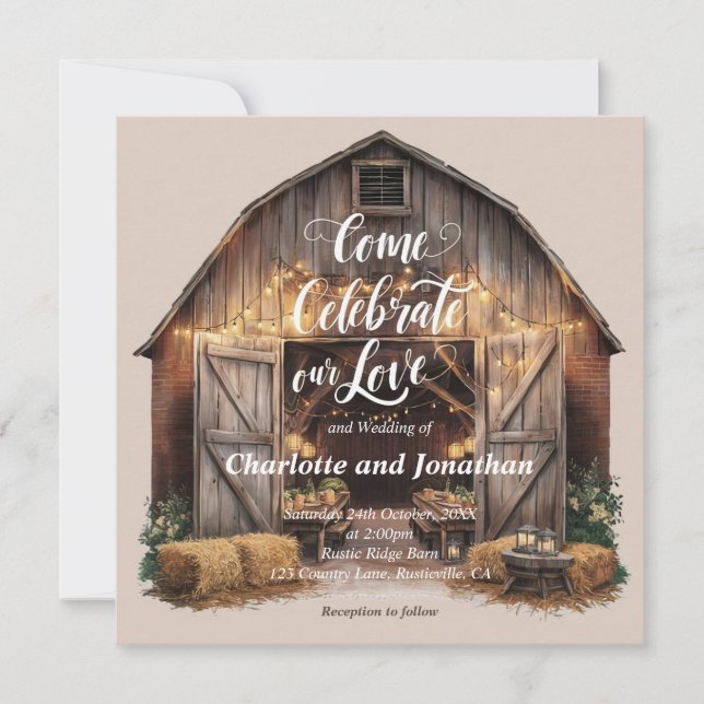 Invitation Rustic Barnyard Mariage (Devant)