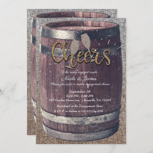 Invitation Rustic Barrel & Burlap Salue Pub Engagement Party