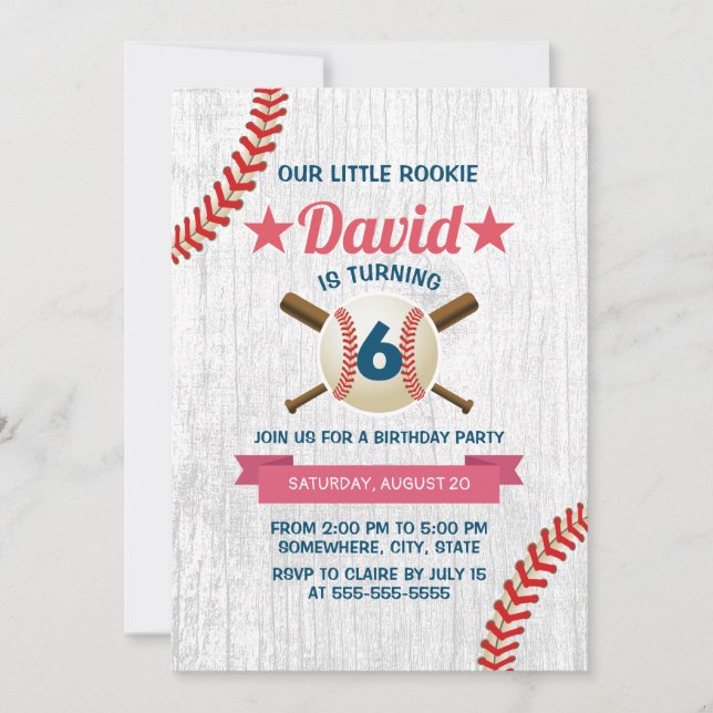 Invitation Rustic Baseball Sports Boy 6e fête d'anniversaire (Devant)