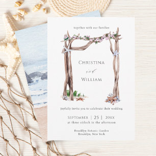 Invitation Rustic Beach Aquarelle Bois Dérivé Mariage Arch In