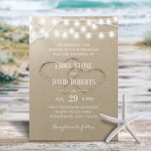 Invitation Rustic Beach Coeurs de mariage dans le sable été