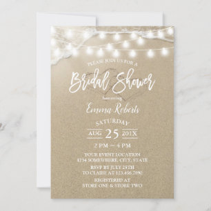 Invitation Rustic Beach Deux Coeurs Élégante Fête des mariées