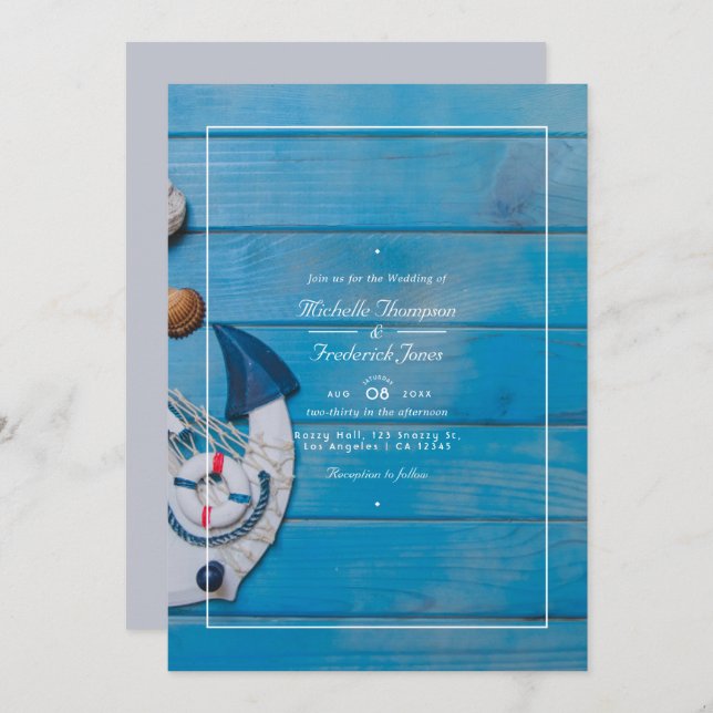 Invitation Rustic Beach QR Code RSVP Mariage nautique (Devant / Derrière)