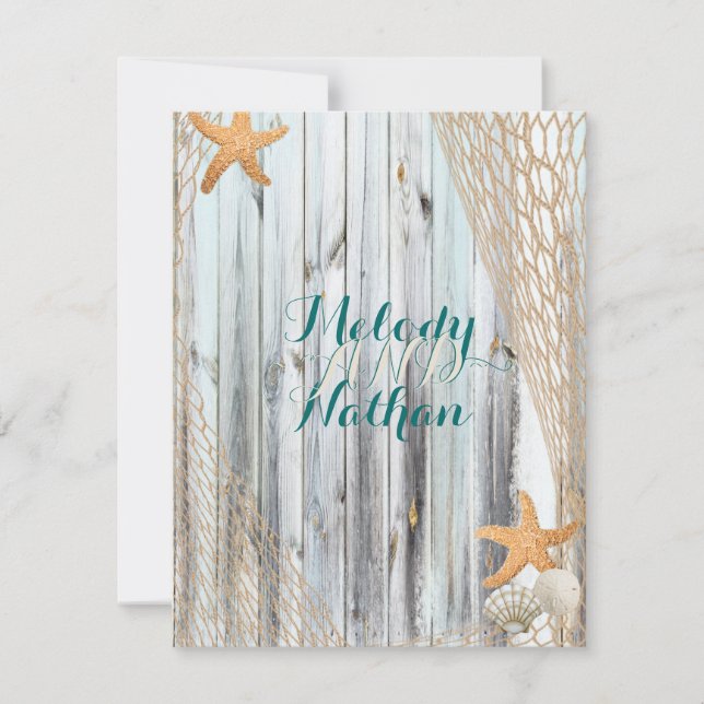 Invitation Rustic Beach Starfish Mariage Réception Insertion (Devant)