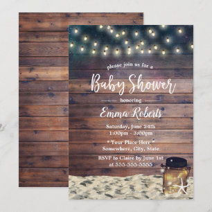 Invitation Rustic Beach Starfish Mason Jar Baby shower