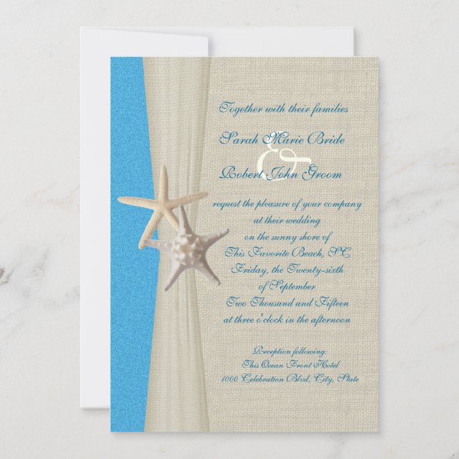 Invitation Rustic Beach Starfish Ocean Wave Mariage (Dos)