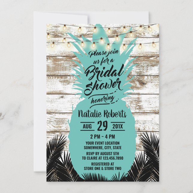 Invitation Rustic Beach Turquoise Fête des mariées en bois d' (Devant)