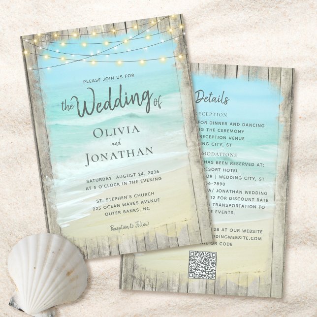 Invitation Rustic Beach Wedding All in One QR Code (Créateur téléchargé)