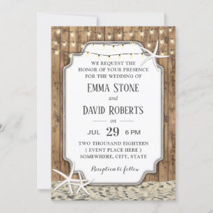 Invitation Rustic Beach Wedding Starfish & String Lumières