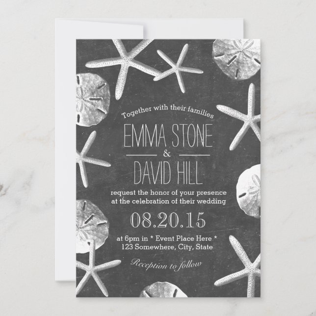 Invitation Rustic Beach Wedding Vintage Seashells Chalkboard (Devant)
