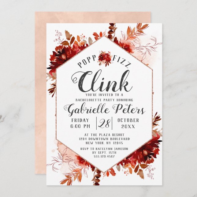Invitation Rustic Beauty Pop Fizz Clink Bachelorette Party (Devant / Derrière)
