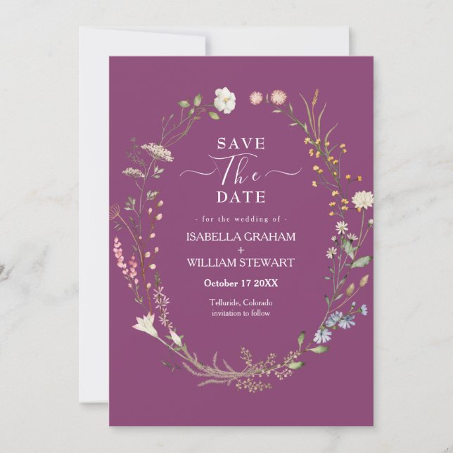 Invitation Rustic Berry Purple Fleur sauvage thème Enregistre (Devant)