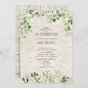Invitation Rustic Birch Botanical Forest Mariage extérieur