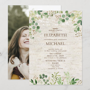 Invitation Rustic Birch Botanical Forest Mariage photo