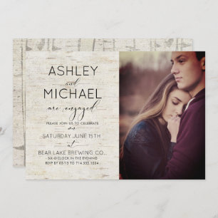 Invitation Rustic Birch Typography Photo Engagement Party