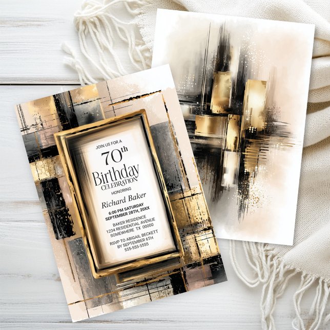 Invitation Rustic Black and Gold 70th Birthday Party (Créateur téléchargé)