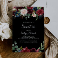 Rustic Black Botanical Sweet 16 Anniversaire