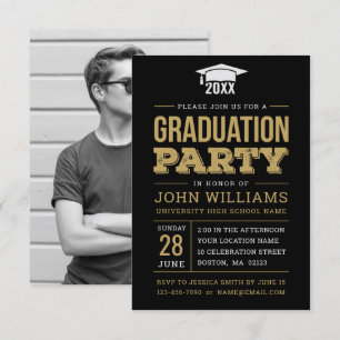 Invitation Rustic Black Gold Photo Party