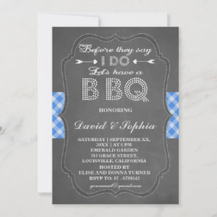 Invitation Rustic Blue En vichy Chalkboard I DO BBQ Invitatio