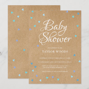 Invitation Rustic Blue Love Hearts Baby Boy Shower/Sprinkings