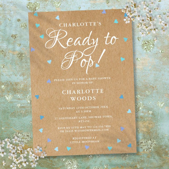 Invitation Rustic Blue Love Hearts Prêt à faire du Baby showe (Rustic Blue Love Hearts Ready to Pop Baby Shower Invitation)