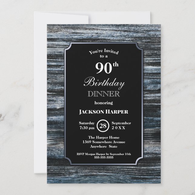 Invitation Rustic Blue Wood Diner 90e anniversaire (Devant)